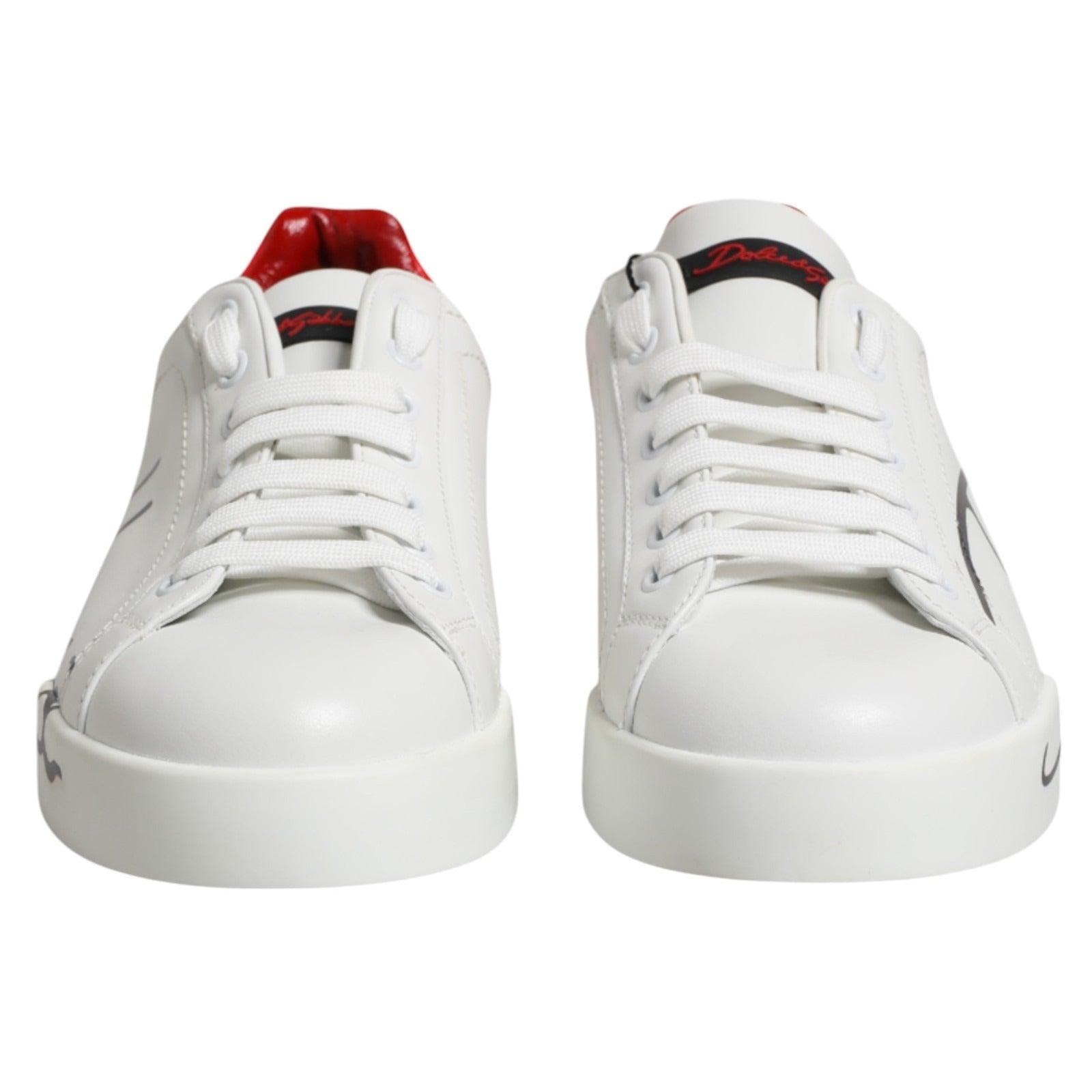 Dolce & Gabbana White Red Leather Logo Portofino Sneakers Men's Shoes