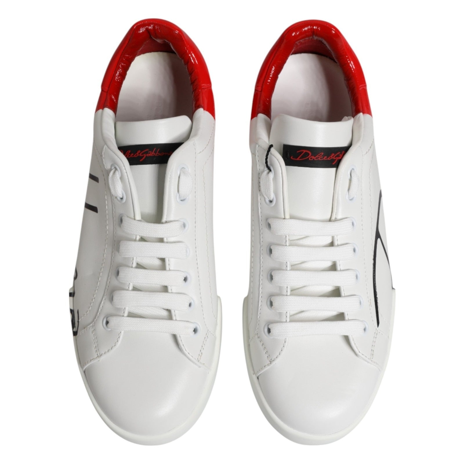 Dolce & Gabbana White Red Leather Logo Portofino Sneakers Men's Shoes