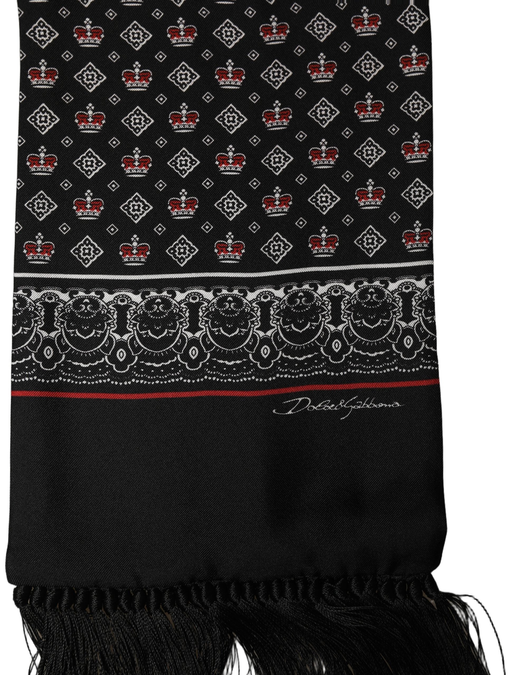 Dolce & Gabbana Black Silk Crown Fringed Neck Shawl Men's Scarf