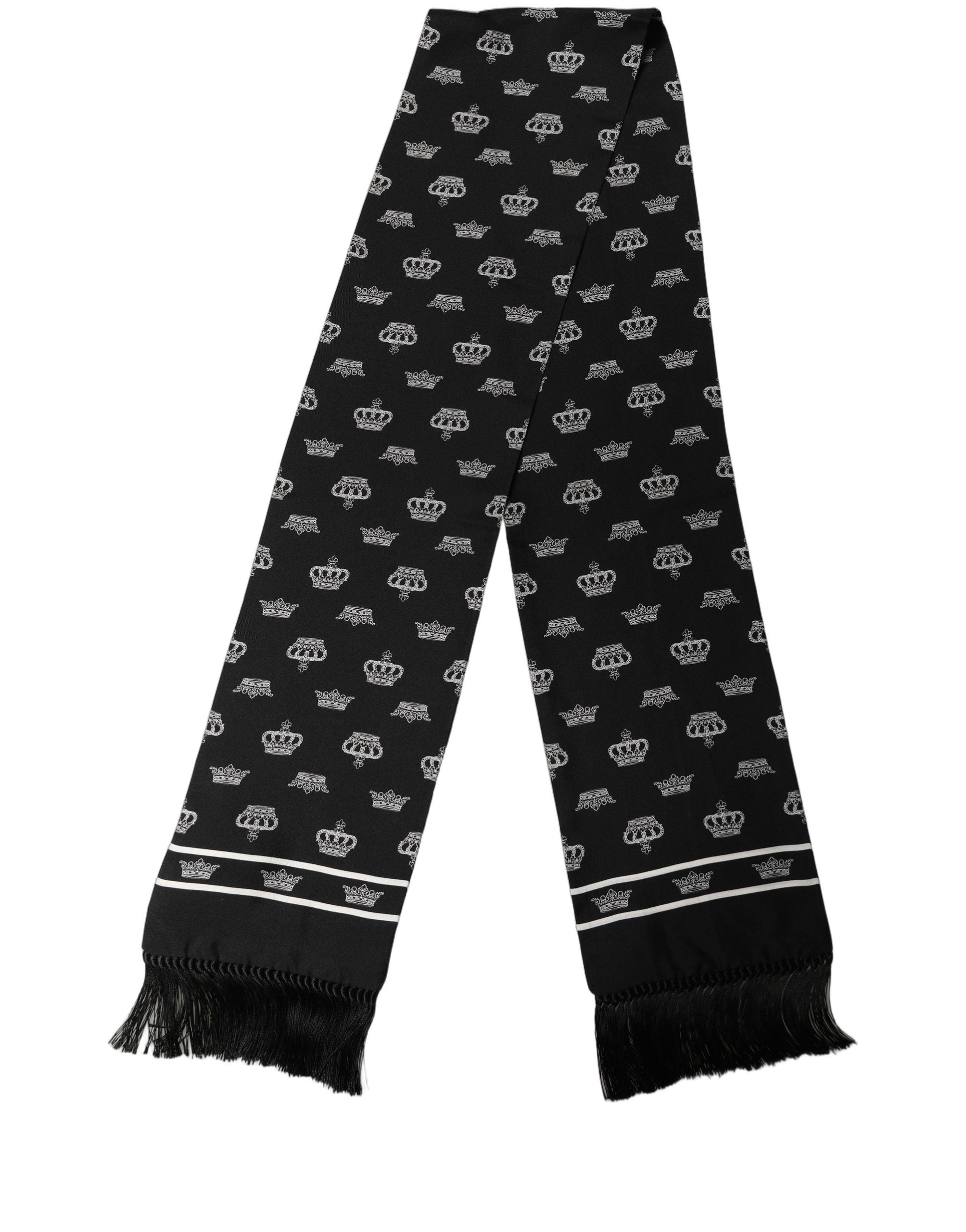 Dolce & Gabbana Black Silk Crown Fringed Neck Shawl Men's Scarf