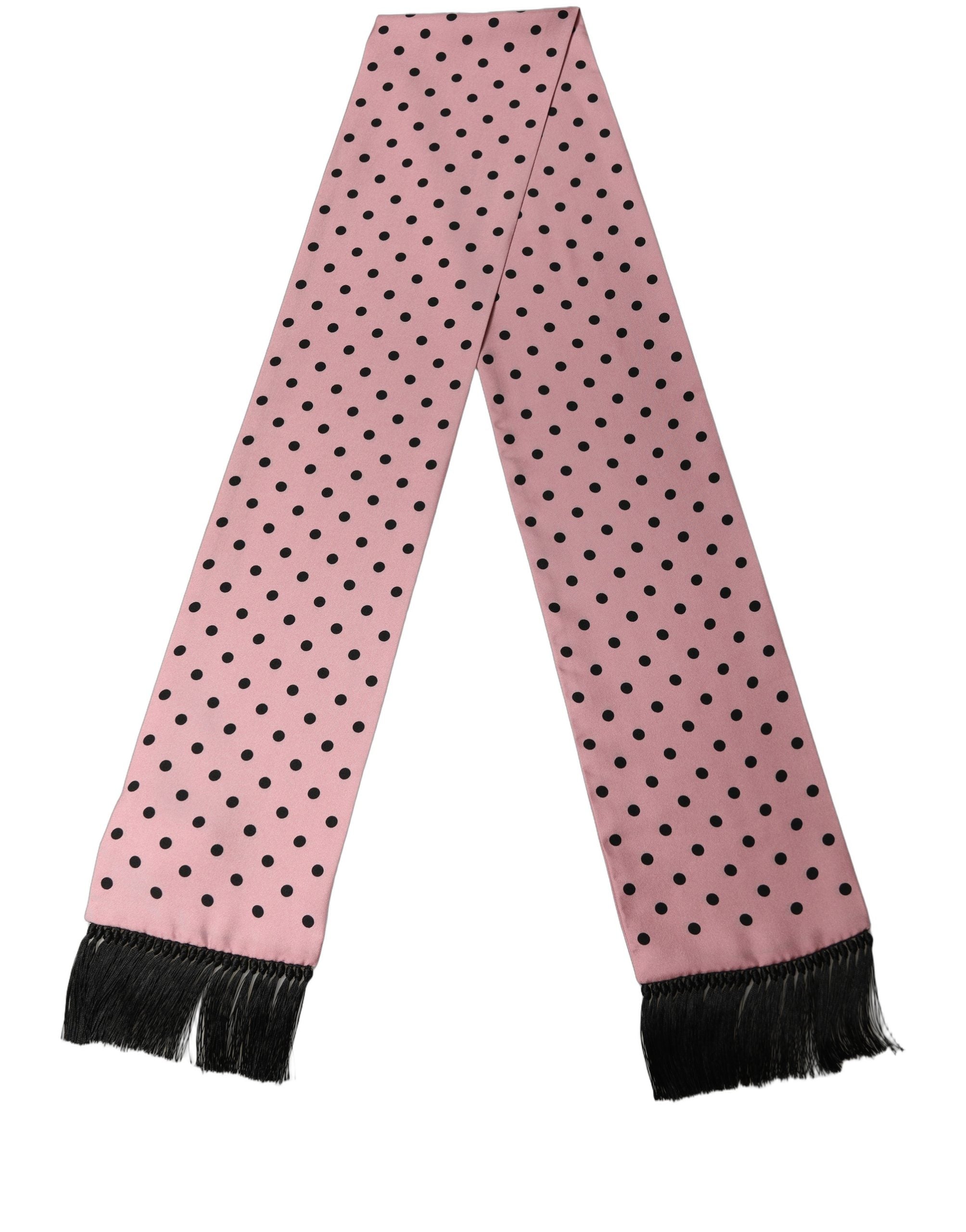 Dolce & Gabbana Pink Polka Dot Silk Fringed Lace Stole Men's Scarf