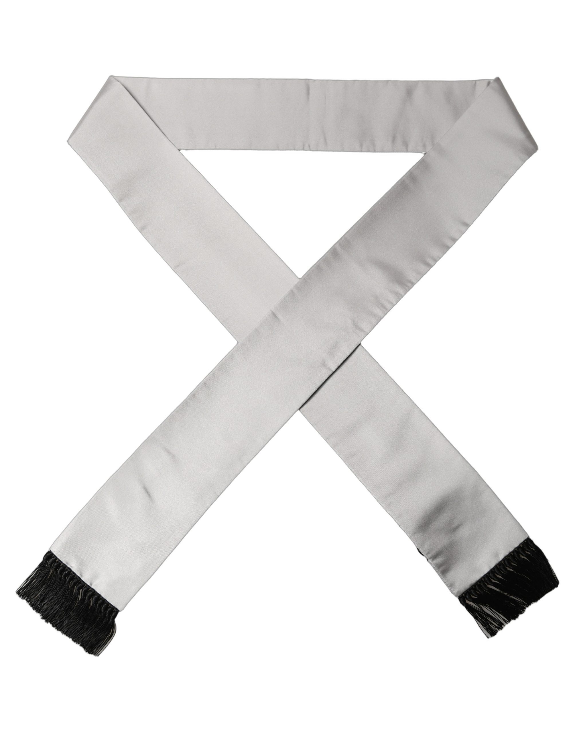 Dolce & Gabbana Light Gray Satin Silk Fringed Lace Stole Men's Scarf