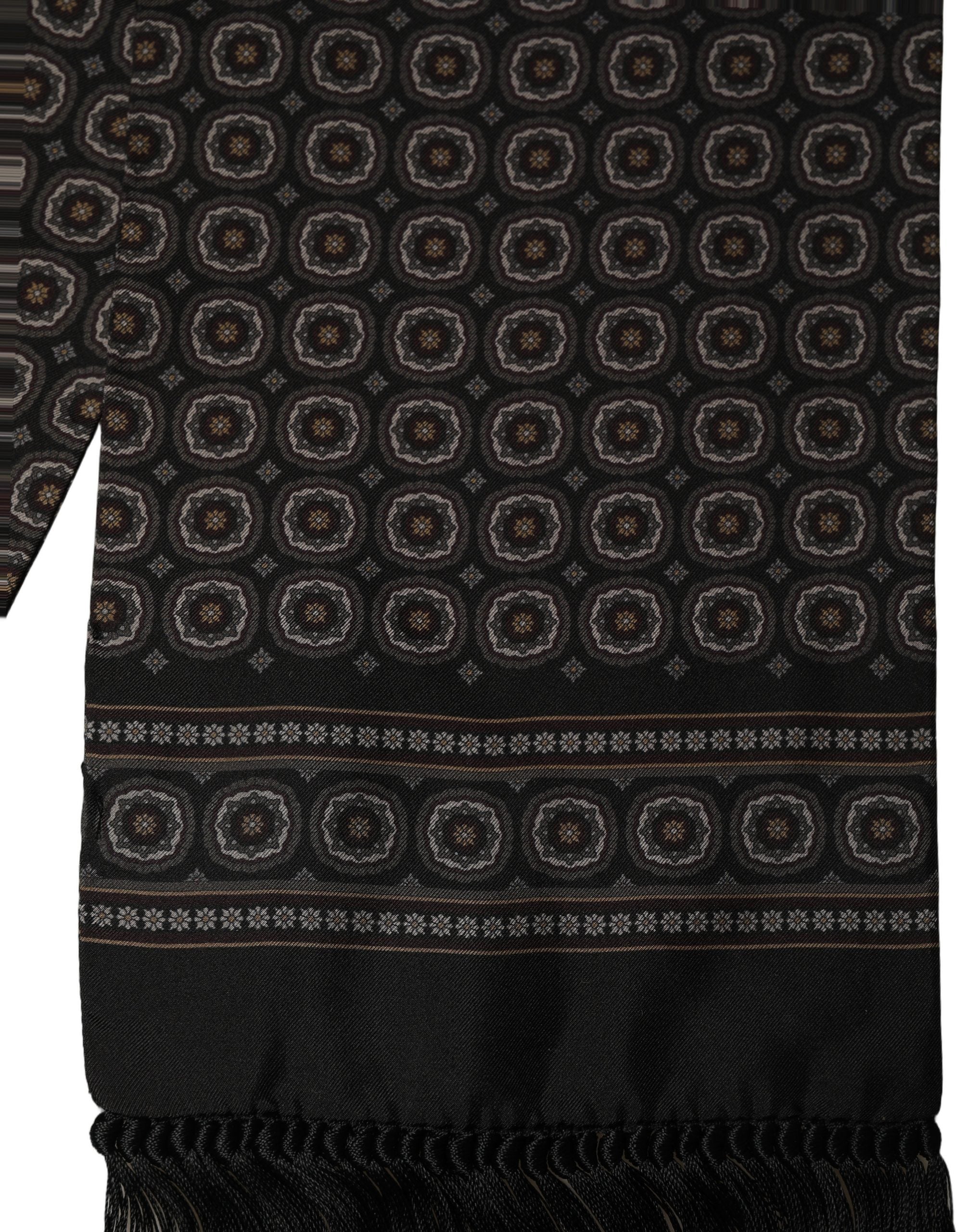 Dolce & Gabbana Black Silk Geometric Fringed Neck Shawl Men's Scarf