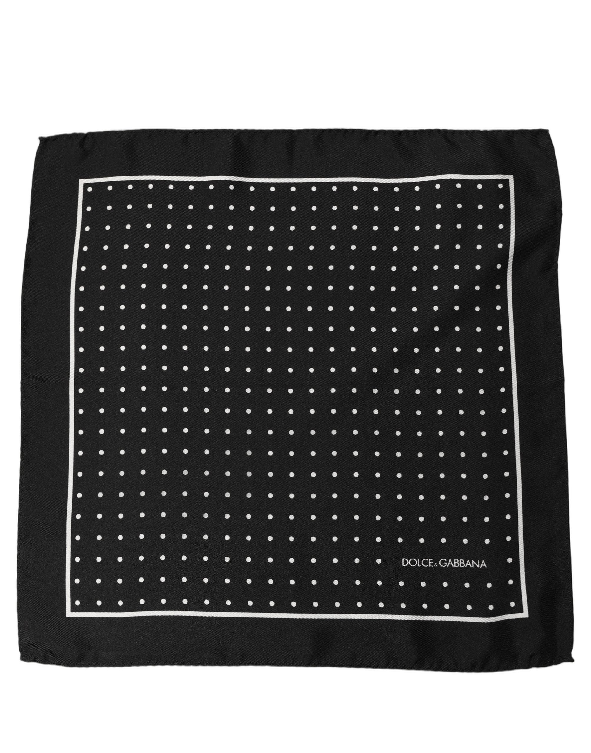 Dolce & Gabbana Black Polka Dot Pocket Square Foulard Men's Scarf