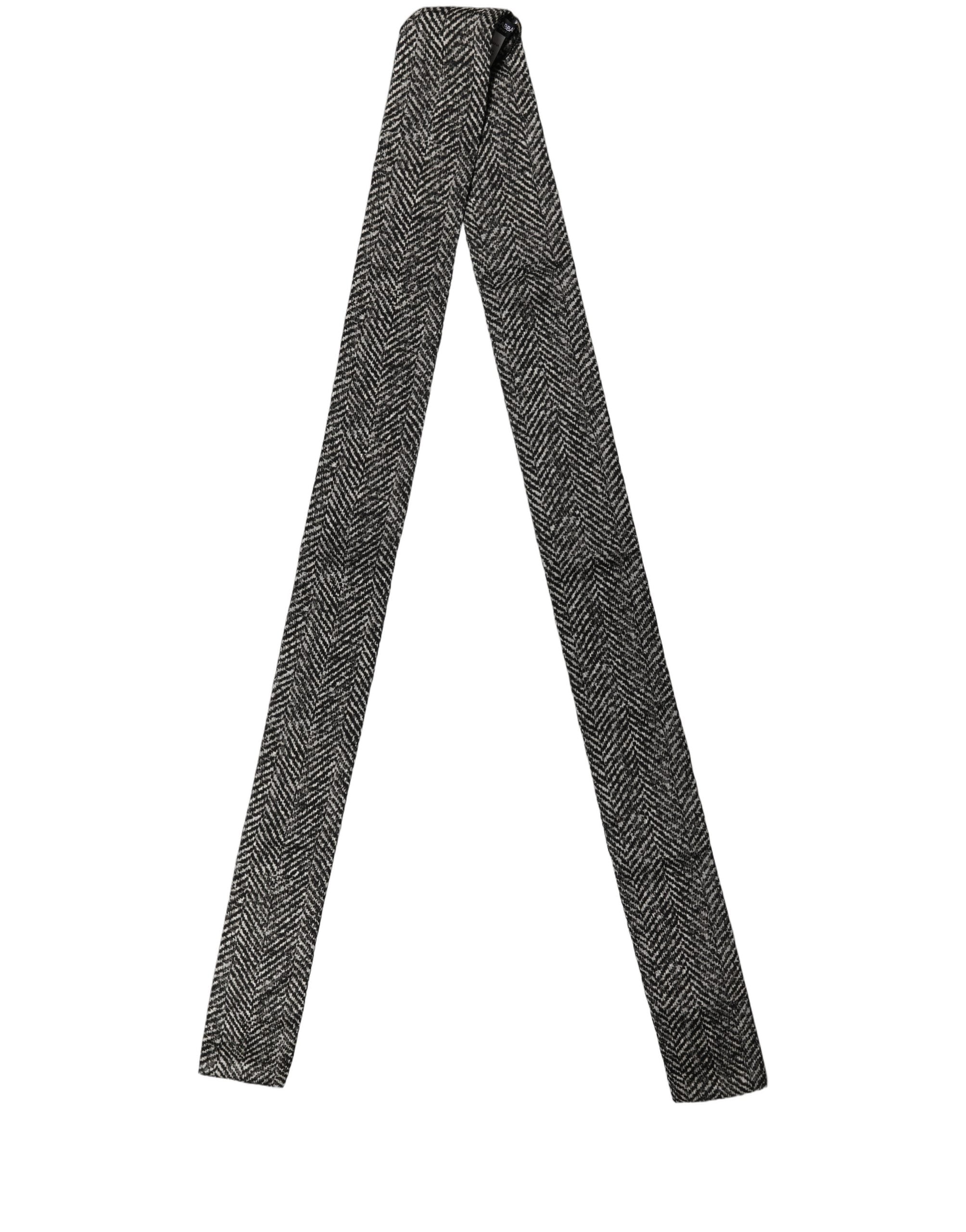 Dolce & Gabbana Black White Herringbone Tweed Shawl Men's Scarf