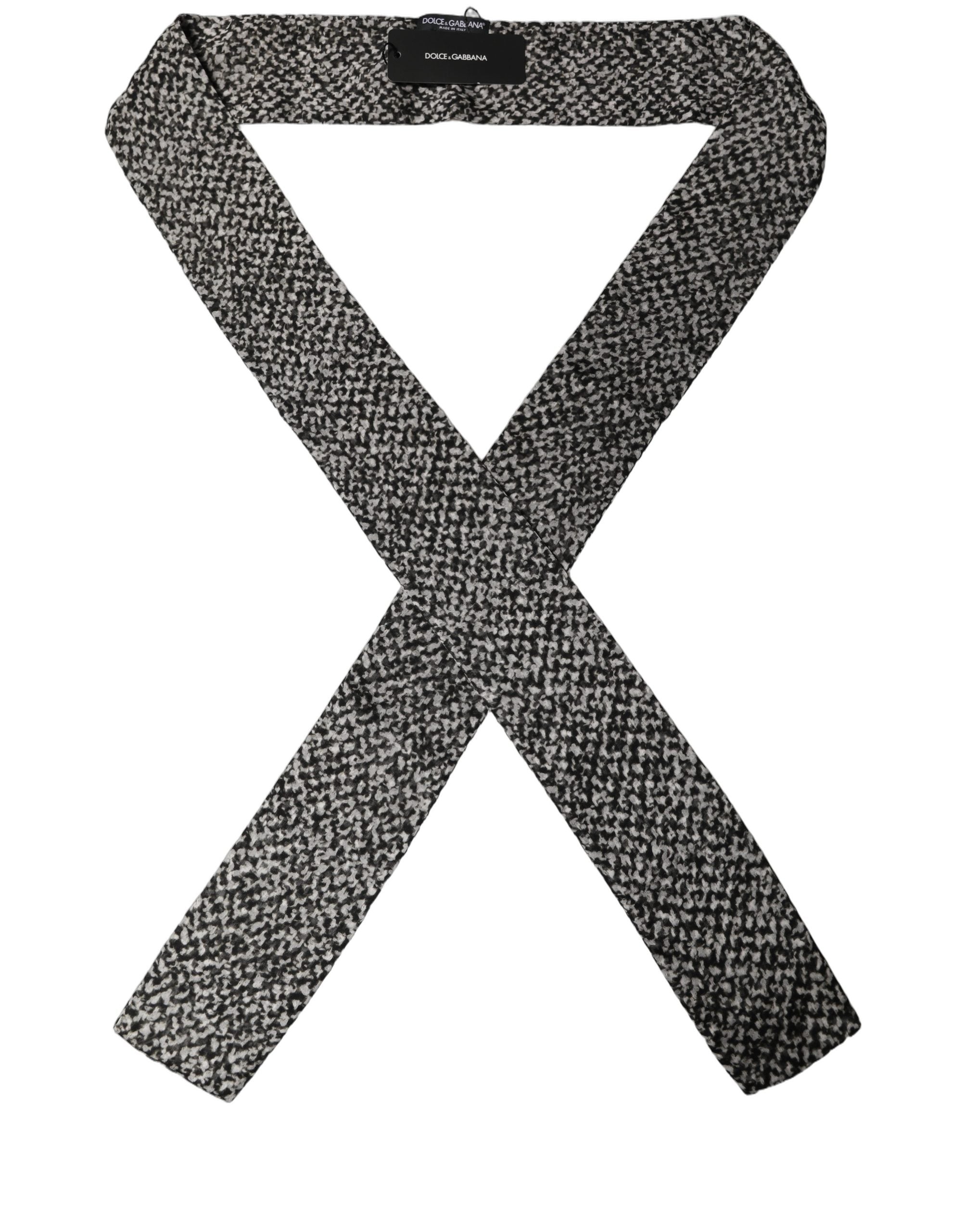 Dolce & Gabbana Black White Herringbone Tweed Shawl Men's Scarf