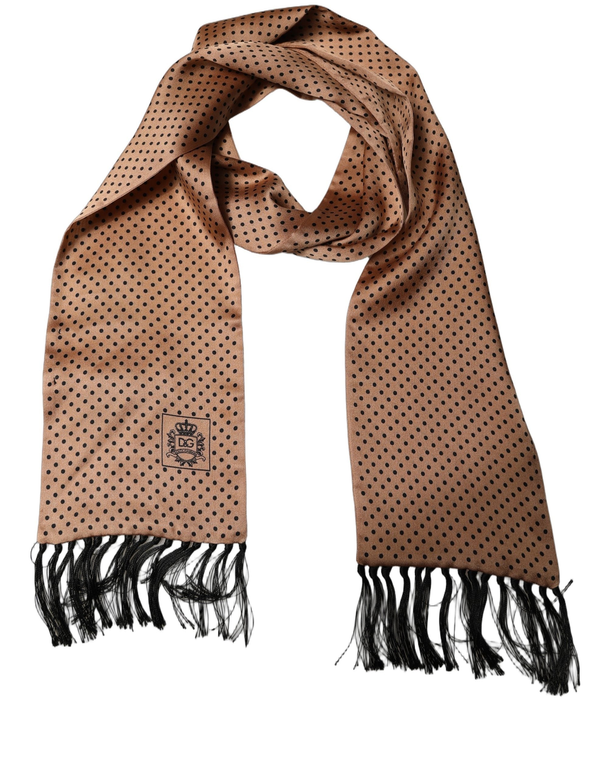 Dolce & Gabbana Brown Silk Dotted Fringed Neck Shawl Men's Scarf