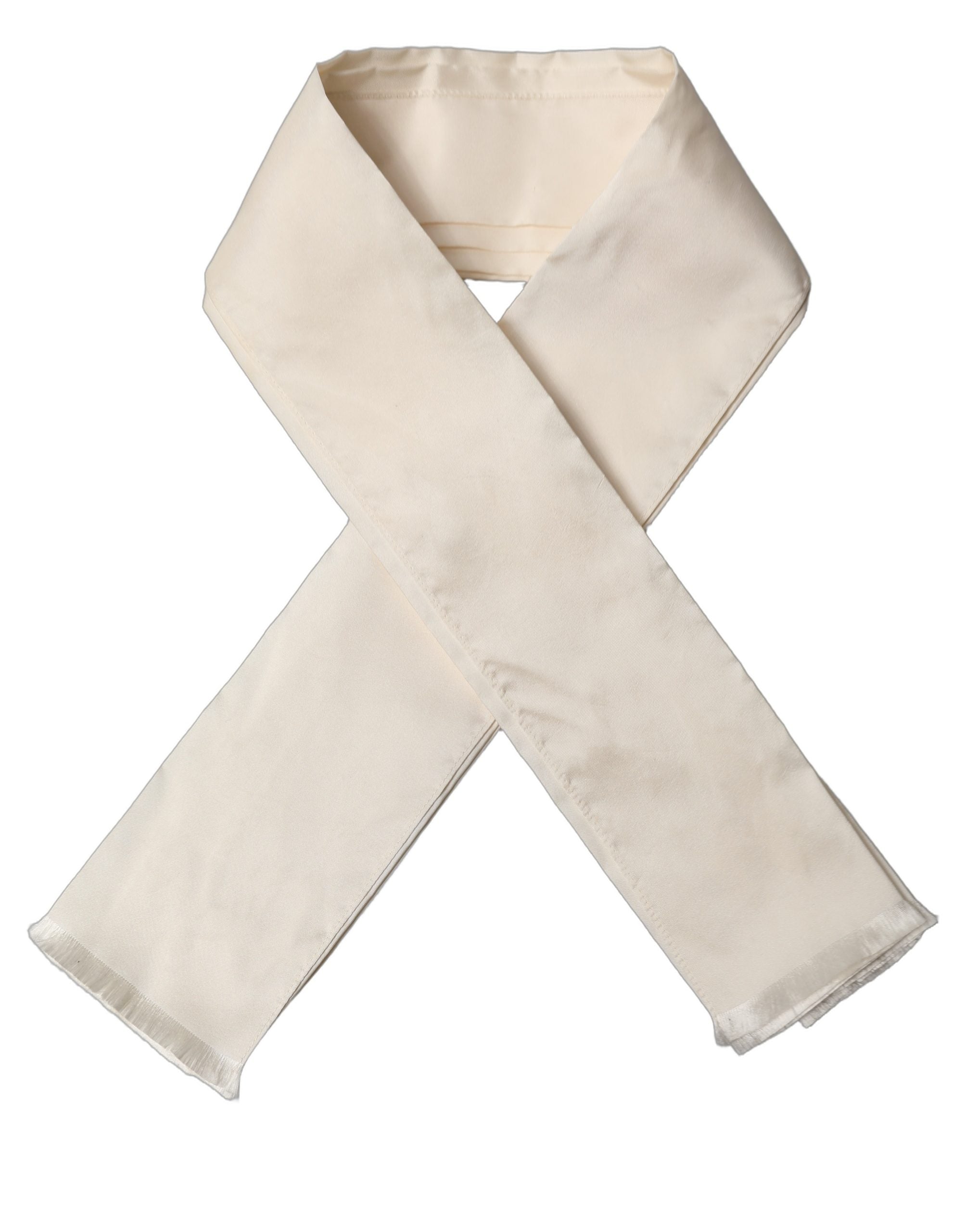 Dolce & Gabbana Men Cream Satin Silk Fringed Neck Shawl Men's Scarf