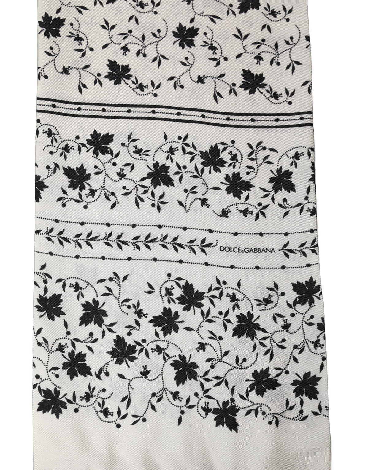 Dolce & Gabbana White Floral Silk Fringed Neck Shawl Men's Scarf