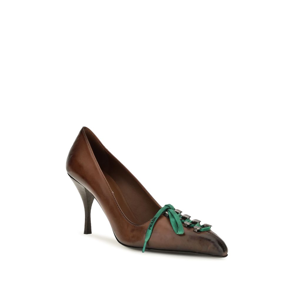 Prada Brown Calf Leather Bos Taurus Women's Lace-Up