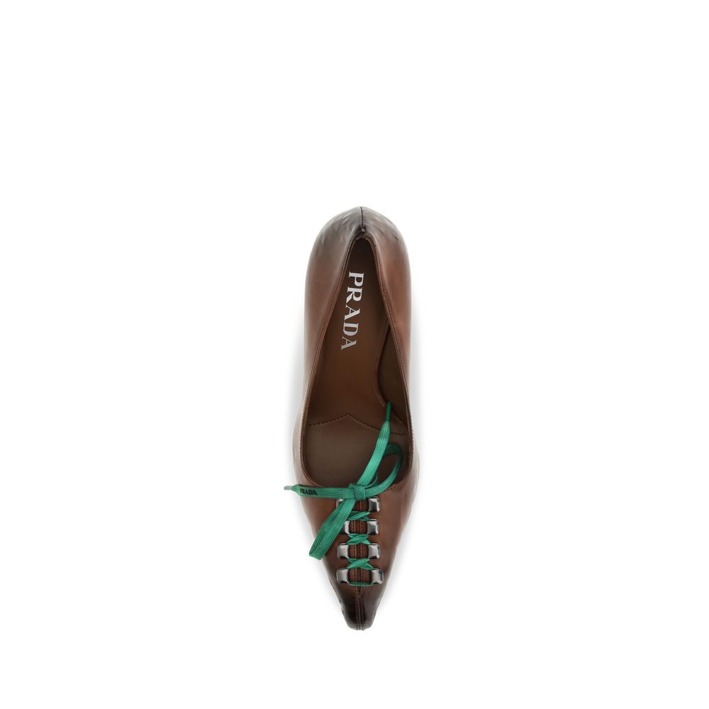 Prada Brown Calf Leather Bos Taurus Women's Lace-Up