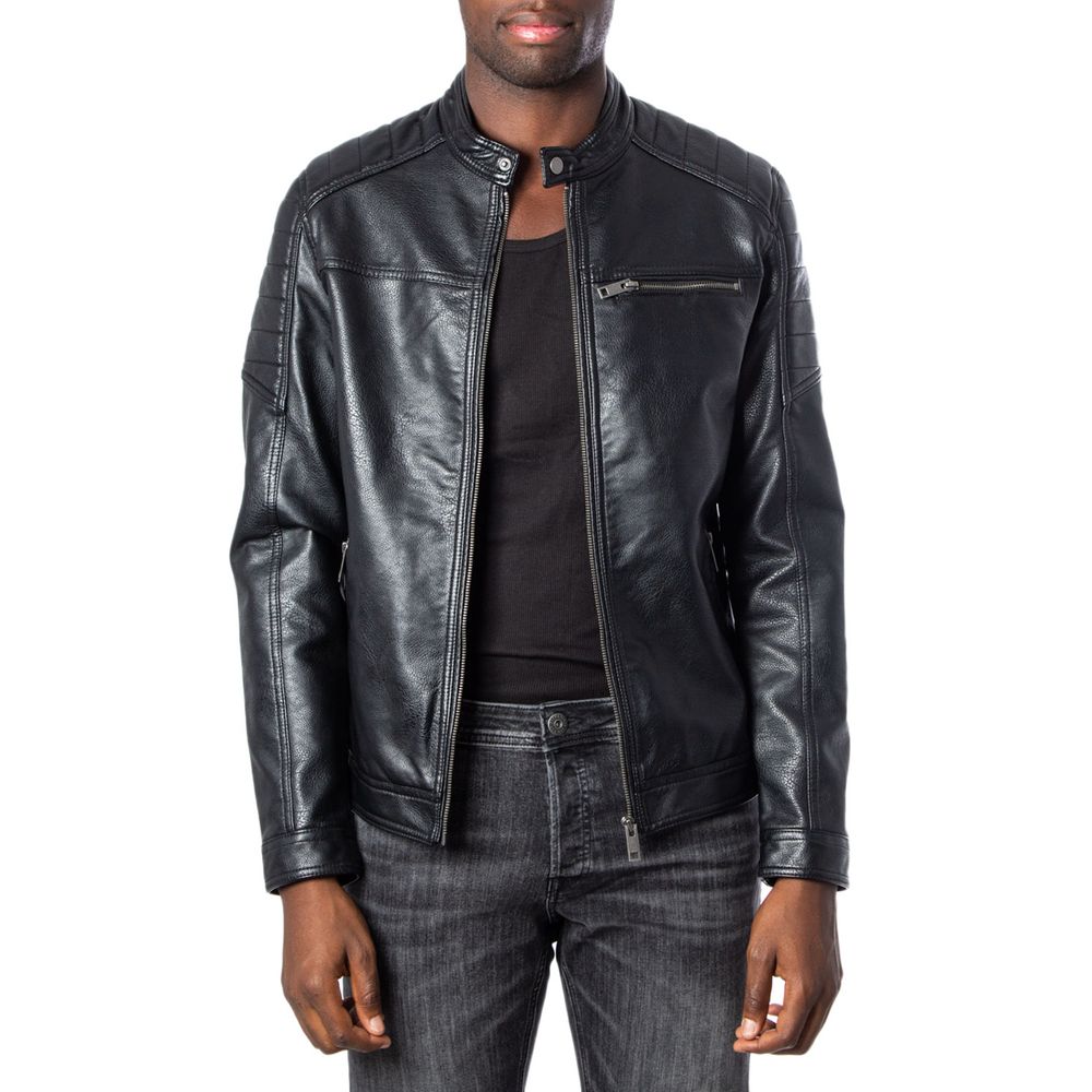 Jack Jones Black Artificial Leather Leather Men's Jacket
