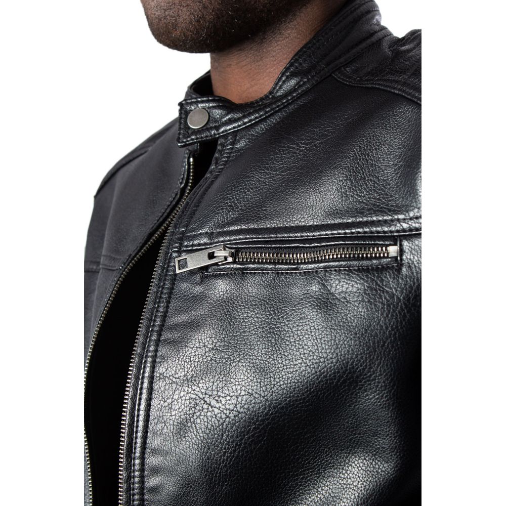 Jack Jones Black Artificial Leather Leather Men's Jacket