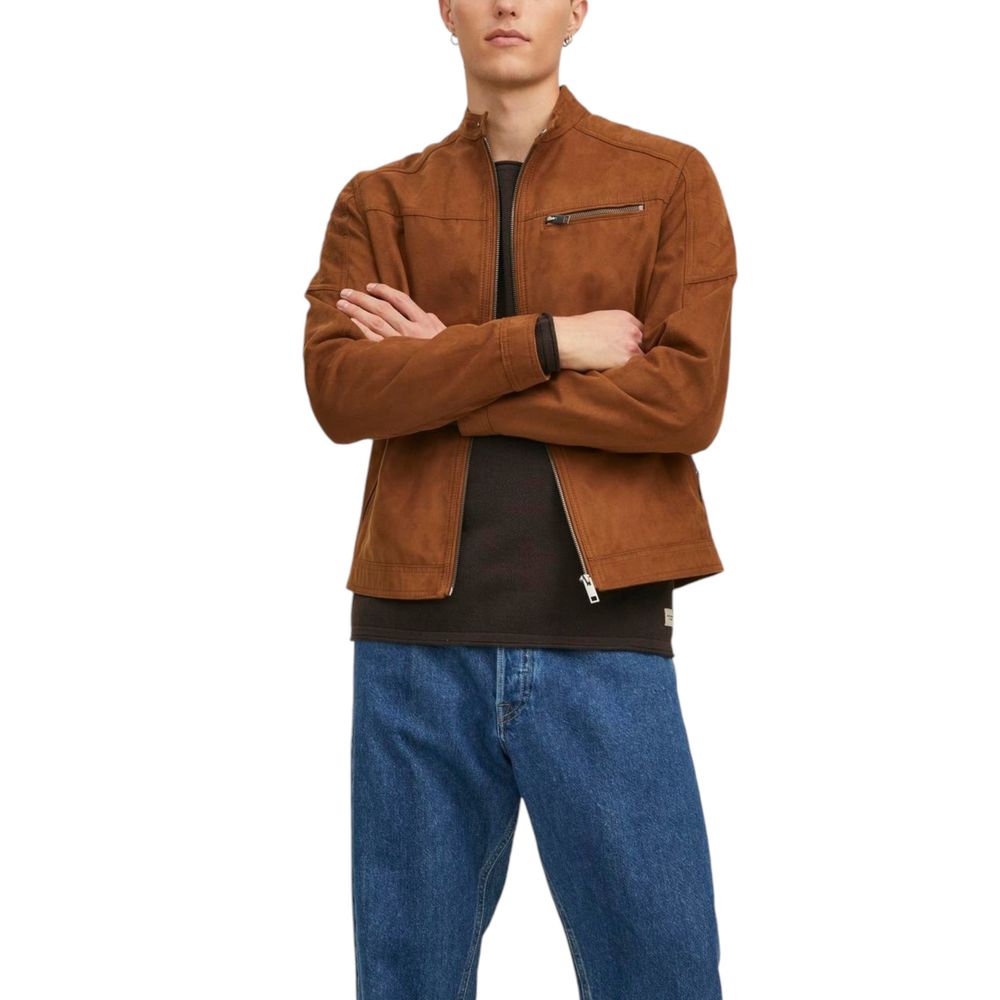 Jack Jones Beige Artificial Leather Full-Length Men's Jacket