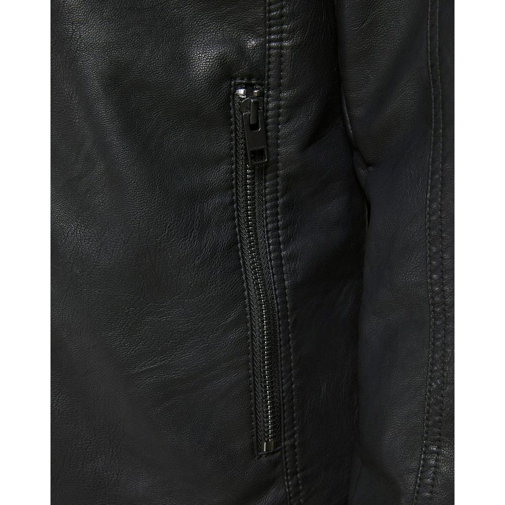 Jack Jones Black Polyamide Leather Men's Jacket