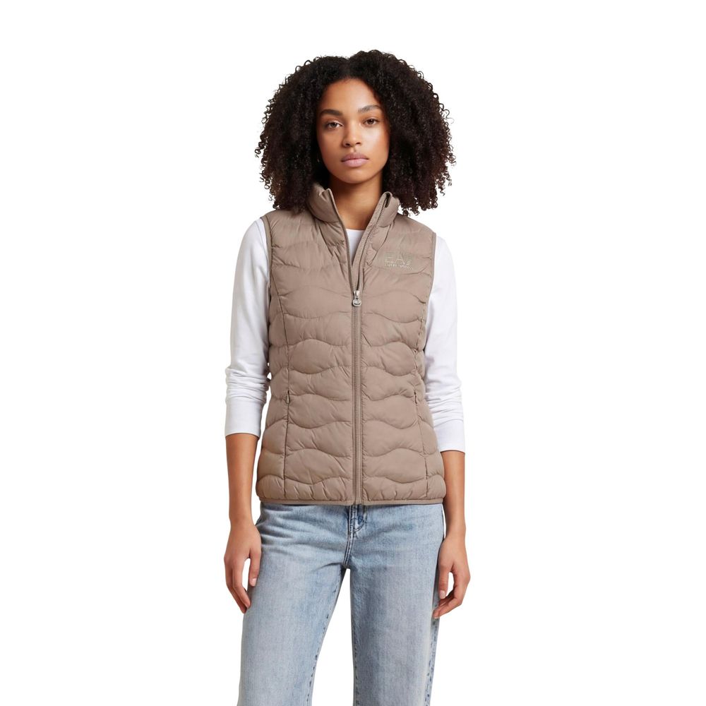 EA7 Emporio Armani Beige Polyester Sleeveless Women's Jacket