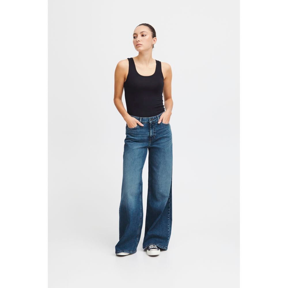 ICHI Blue Cotton Bootcut Women's Jeans