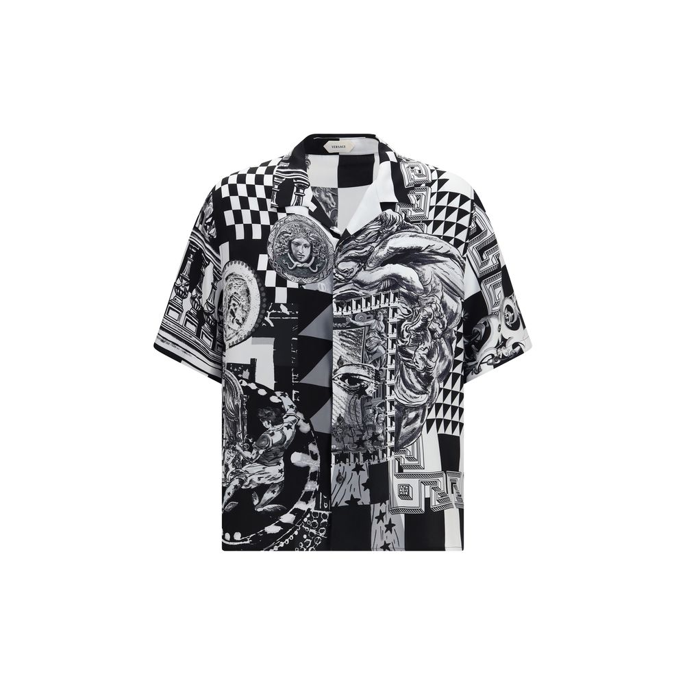 Versace Black Silk Pattern Men's Shirt