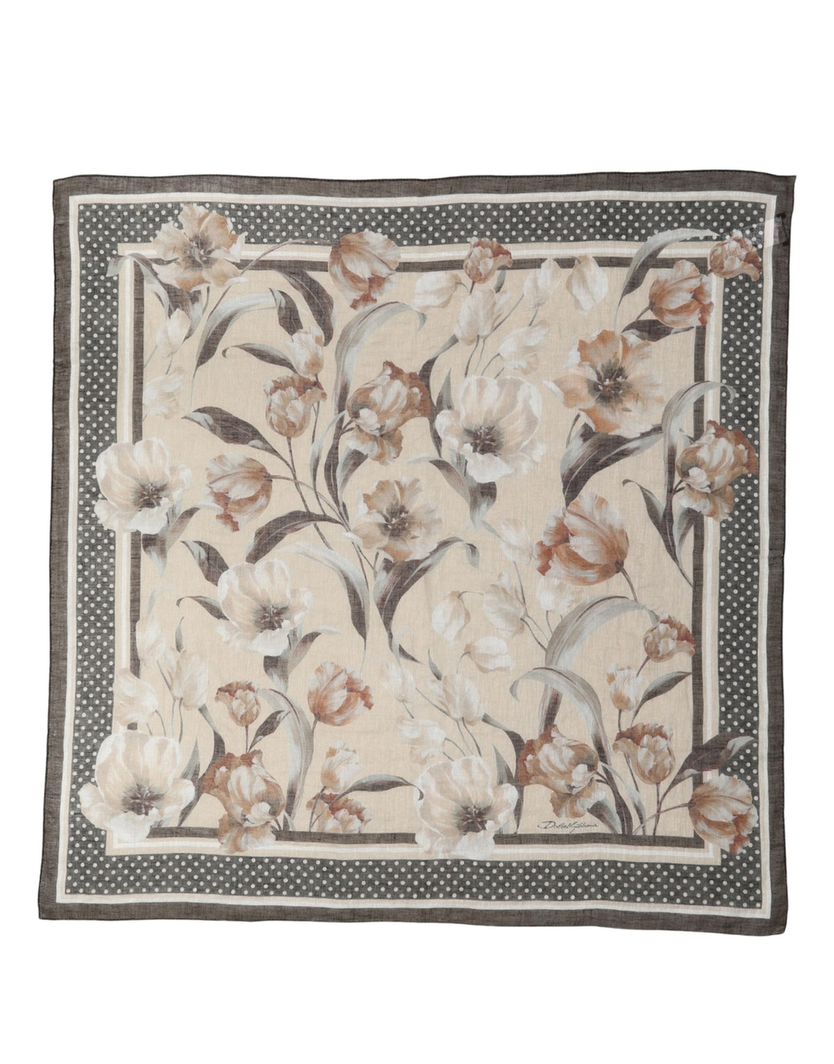 Dolce & Gabbana Men Beige Floral Linen Square Foulard Men's Scarf