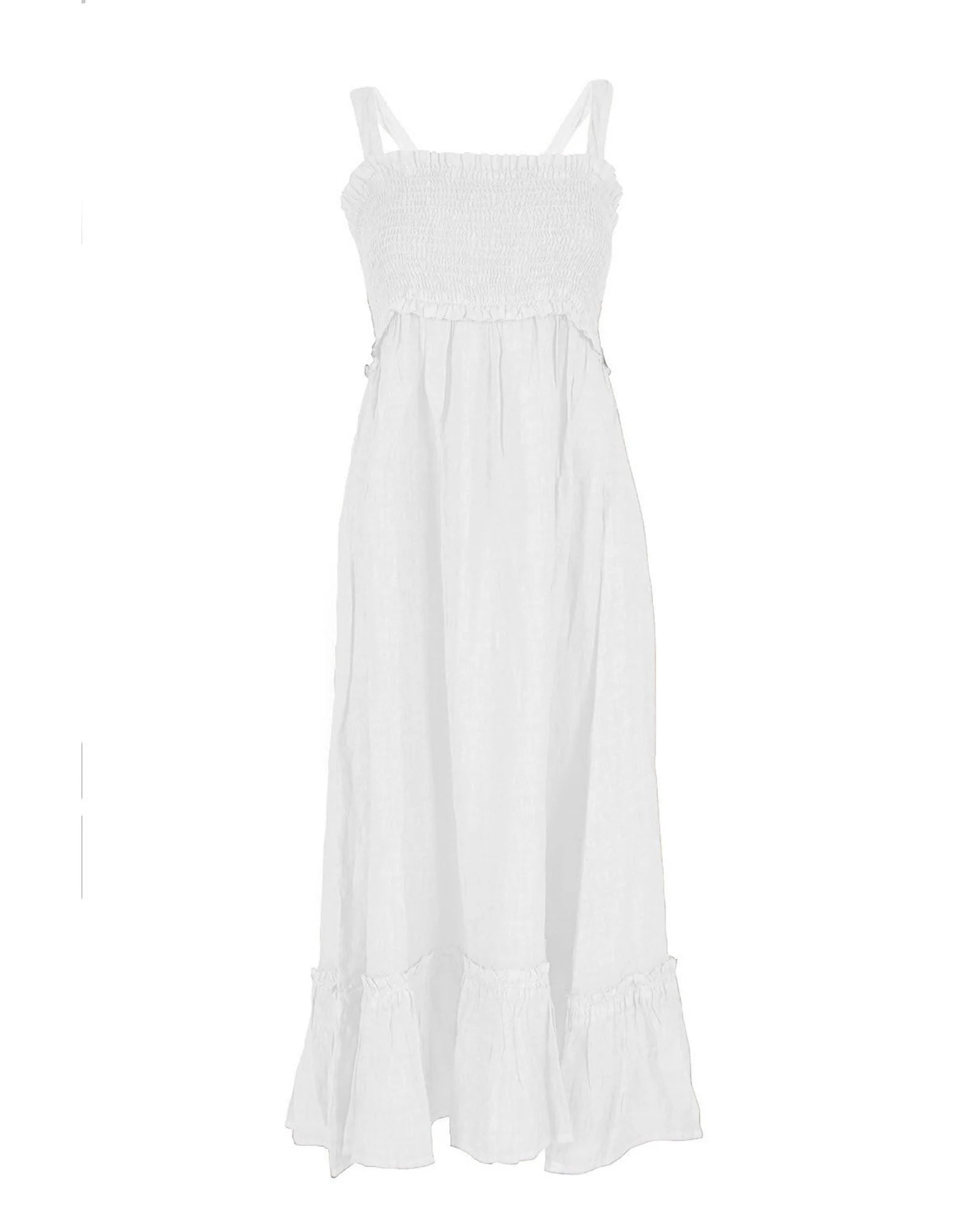 Yes Zee White Linen Casual Women's Dress