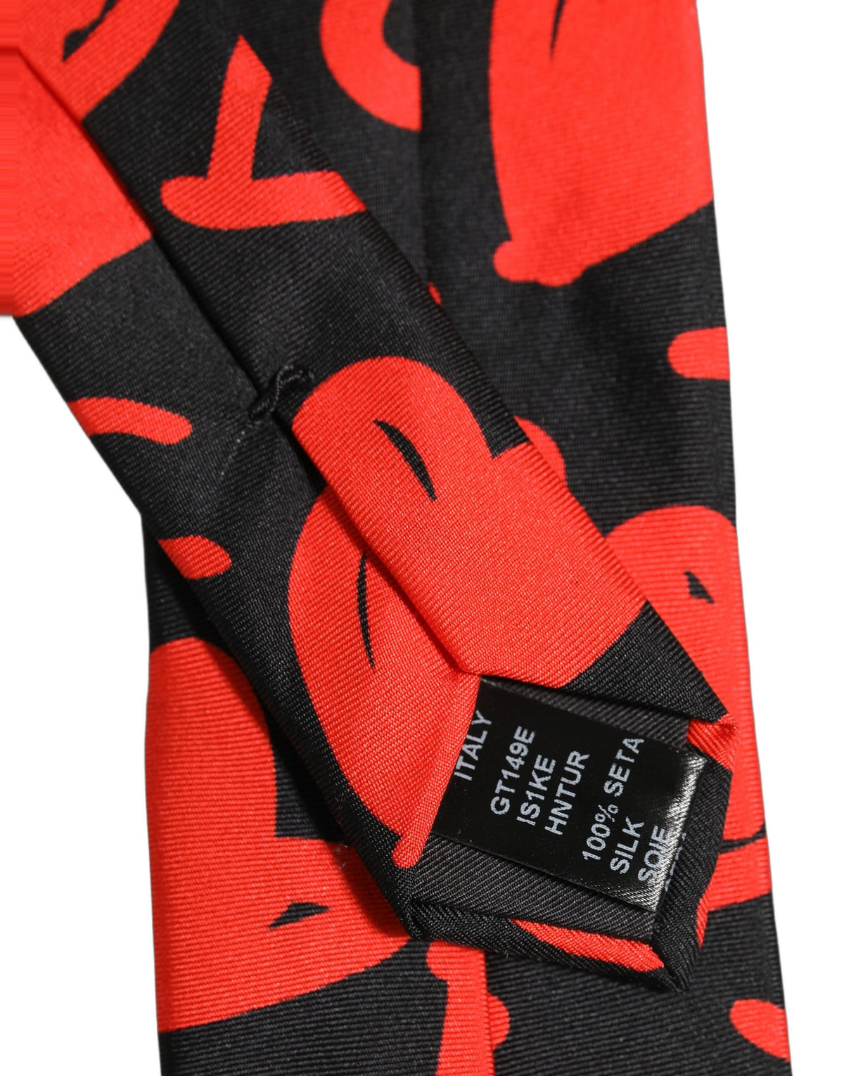 Dolce & Gabbana Black Silk Red Graphic Hearts Adjustable Men'sd NeckMen's Men's Tie (Pre-Owned)
