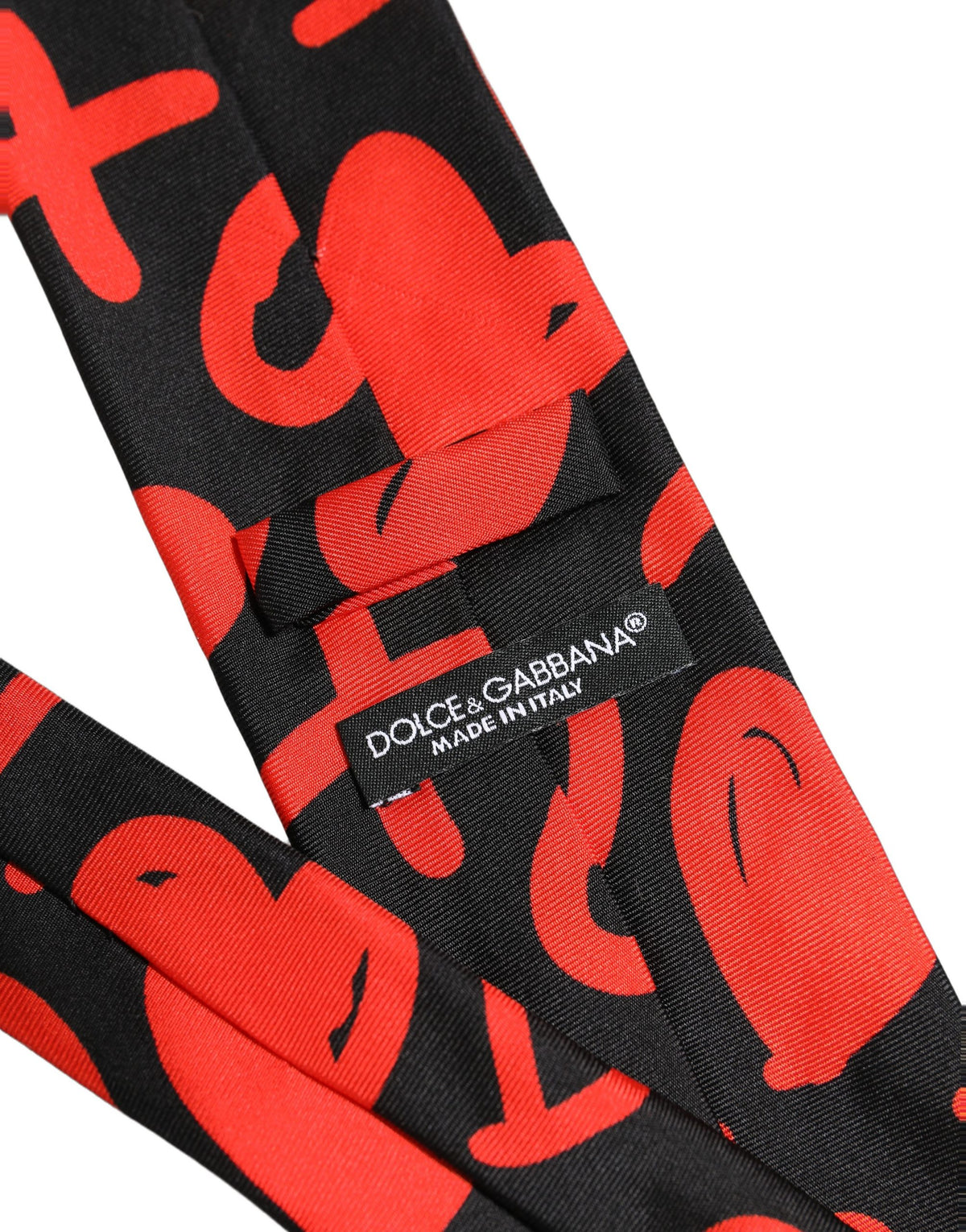Dolce & Gabbana Black Silk Red Graphic Hearts Adjustable Men'sd NeckMen's Men's Tie (Pre-Owned)