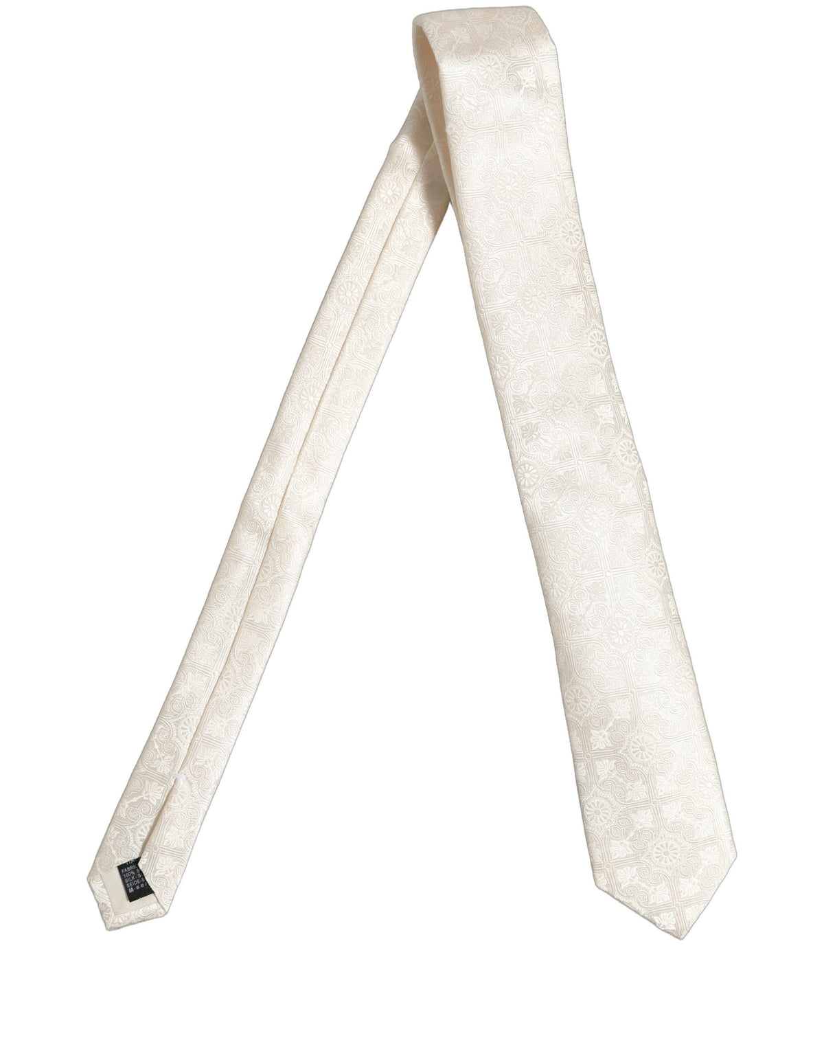 Dolce & Gabbana Off White Silk Damask Woven Adjustable Men'sd NeckMen's Men's Tie