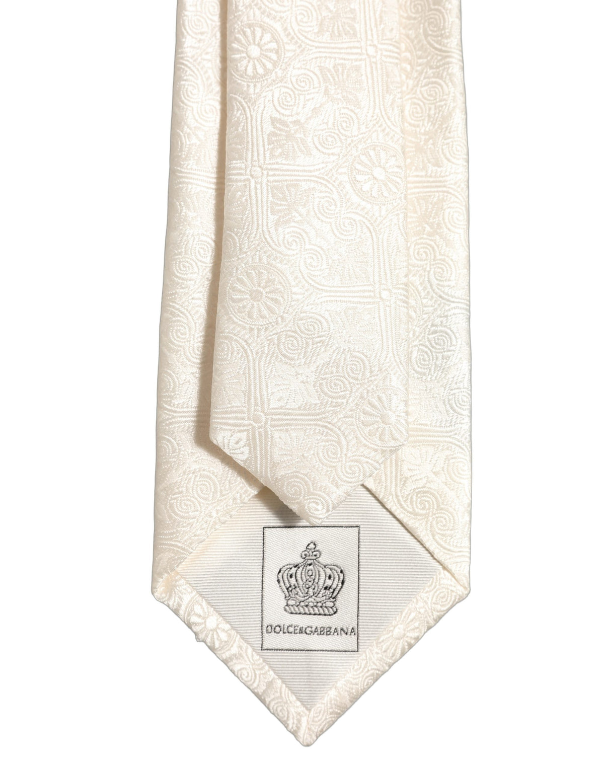 Dolce & Gabbana Off White Silk Damask Woven Adjustable Men'sd NeckMen's Men's Tie