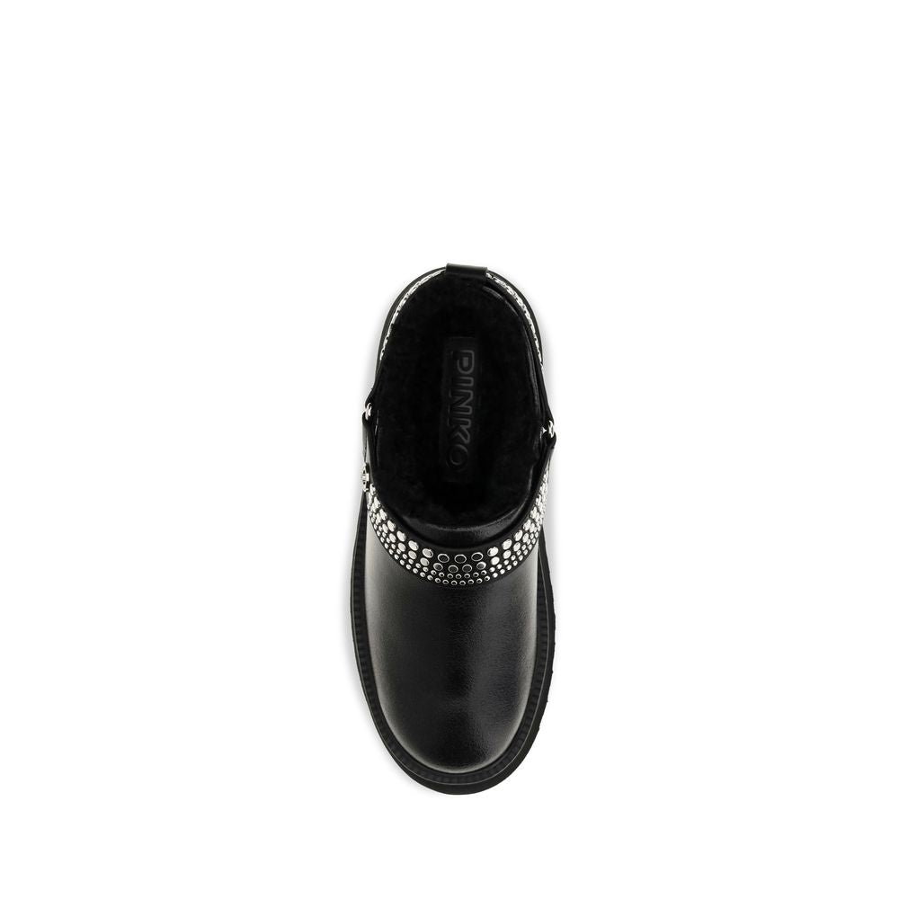 PINKO Black Calf Leather Bos Taurus Women's Clogs