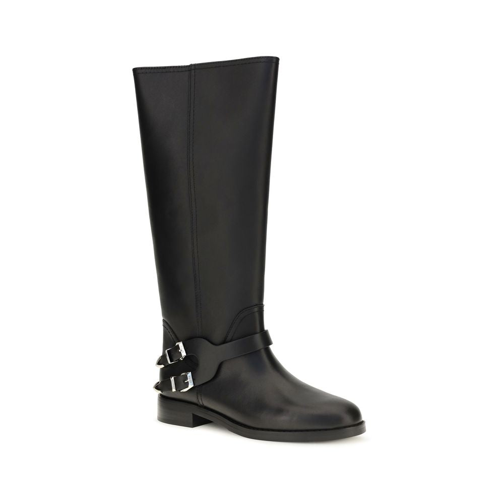 PINKO Black Calf Leather Bos Taurus Flat Women's Boots