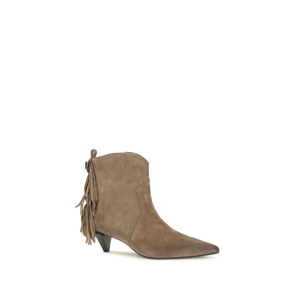 PINKO Beige Calf Leather Bos Taurus Ankle Women's Boots