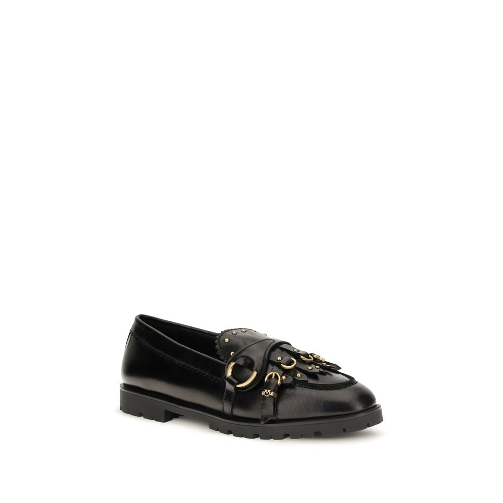 PINKO Black Calf Leather Bos Taurus Slip-On Women's Loafers