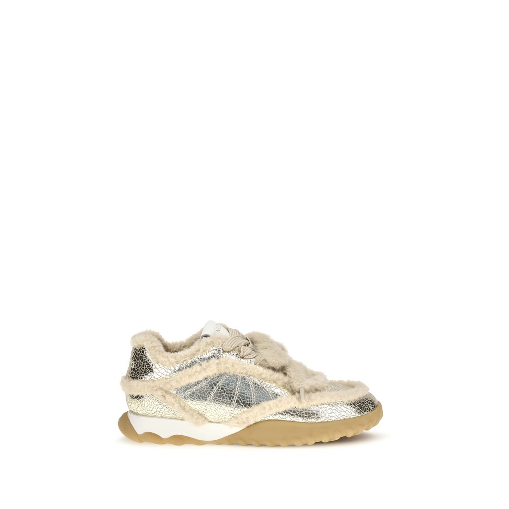 PINKO Silver Calf Leather Bos Taurus Chunky Women's Sneakers