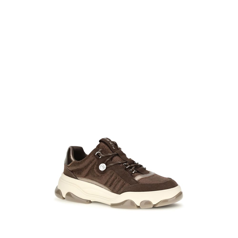 PINKO Brown Calf Leather Bos Taurus Chunky Women's Sneakers