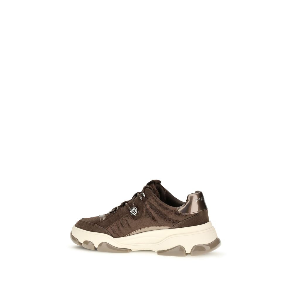 PINKO Brown Calf Leather Bos Taurus Chunky Women's Sneakers
