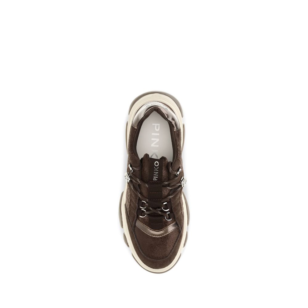 PINKO Brown Calf Leather Bos Taurus Chunky Women's Sneakers