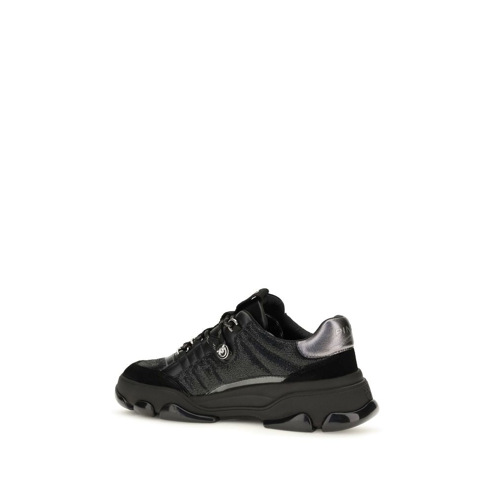 PINKO Black Calf Leather Bos Taurus Chunky Women's Sneakers