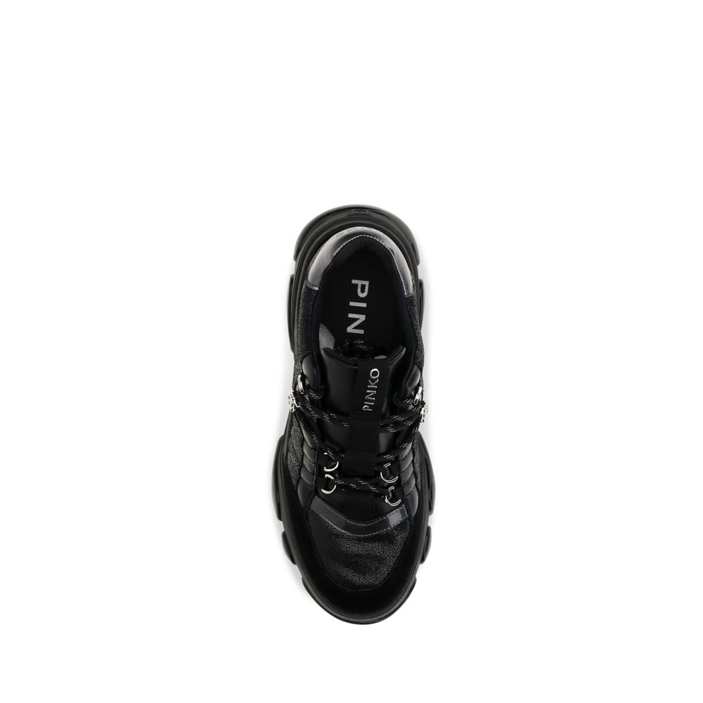 PINKO Black Calf Leather Bos Taurus Chunky Women's Sneakers