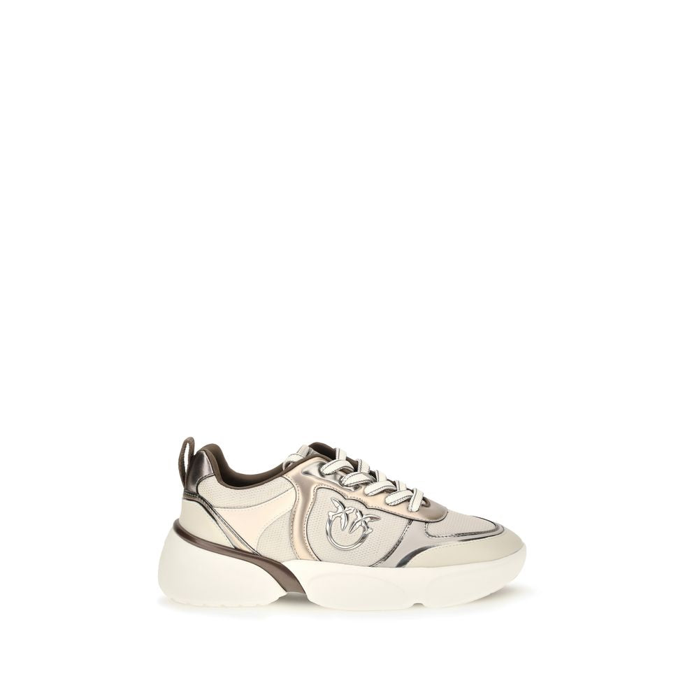 PINKO Beige Calf Leather Bos Taurus Chunky Women's Sneakers