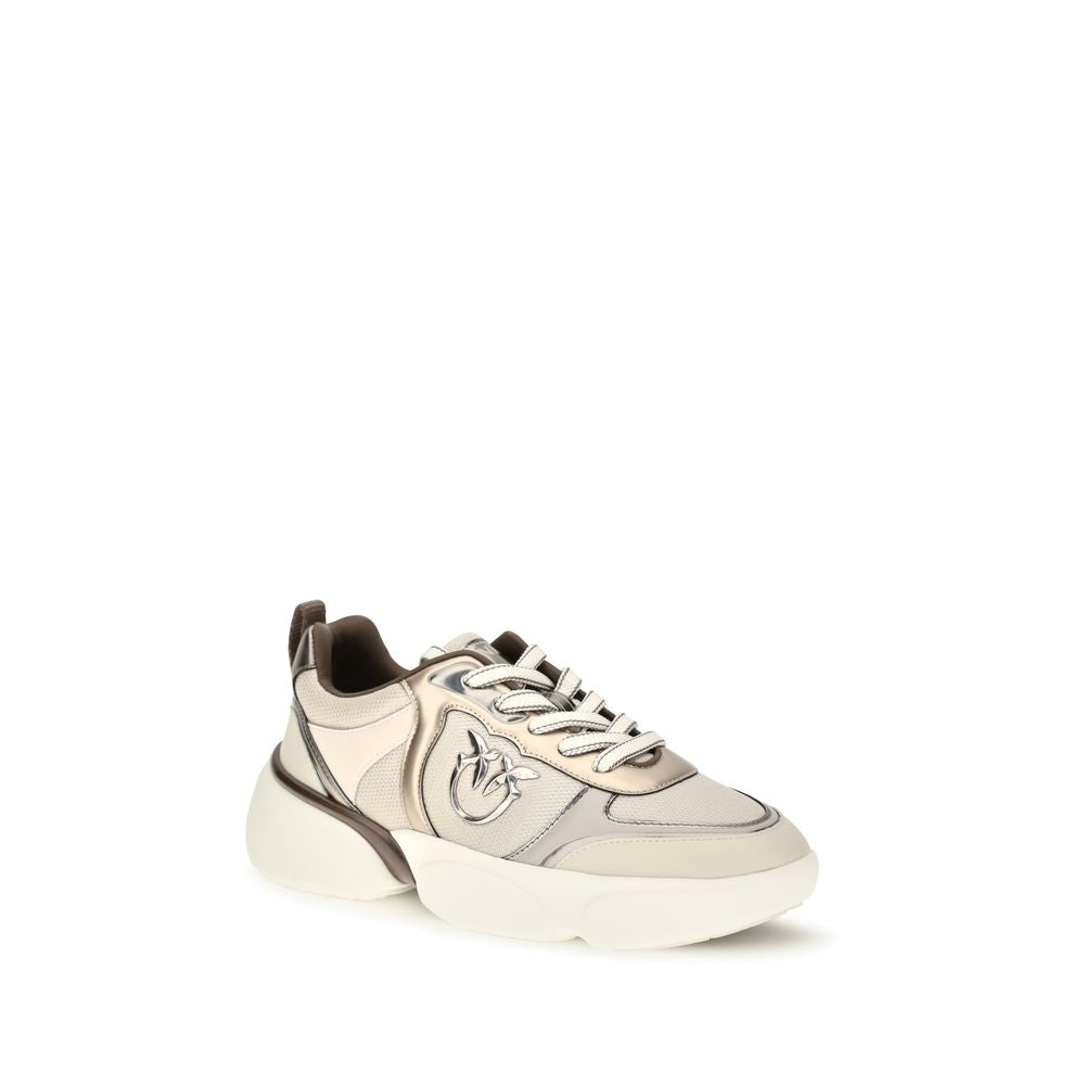 PINKO Beige Calf Leather Bos Taurus Chunky Women's Sneakers