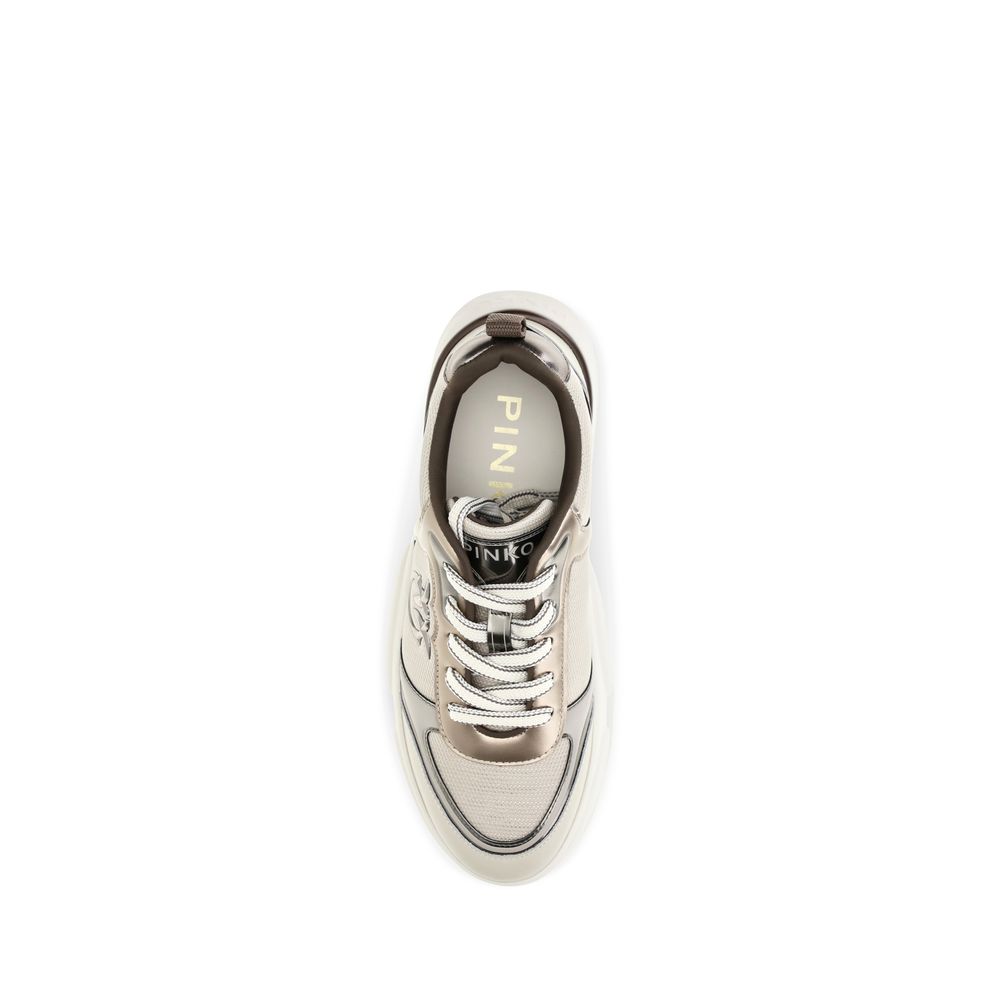 PINKO Beige Calf Leather Bos Taurus Chunky Women's Sneakers