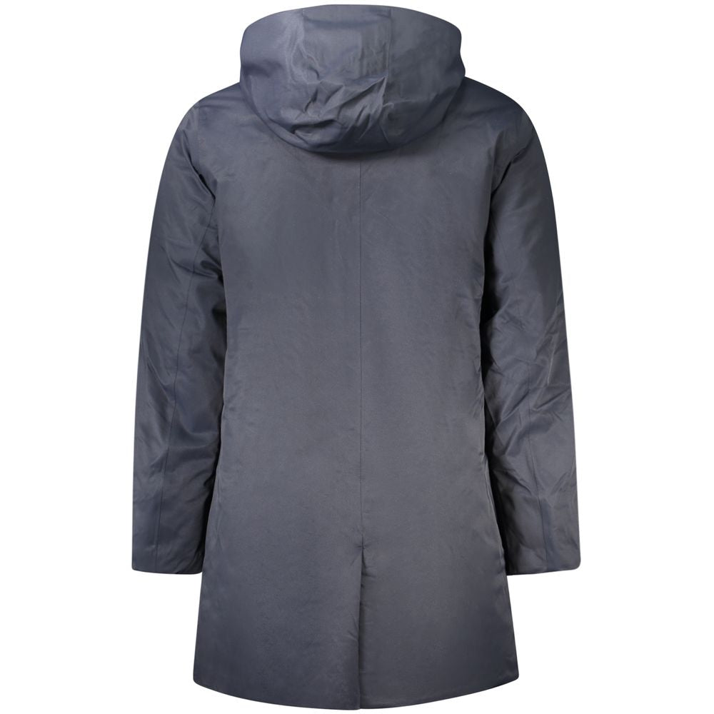 K-WAY Blue Polyester Men's Jacket with Hood and Men's Pockets