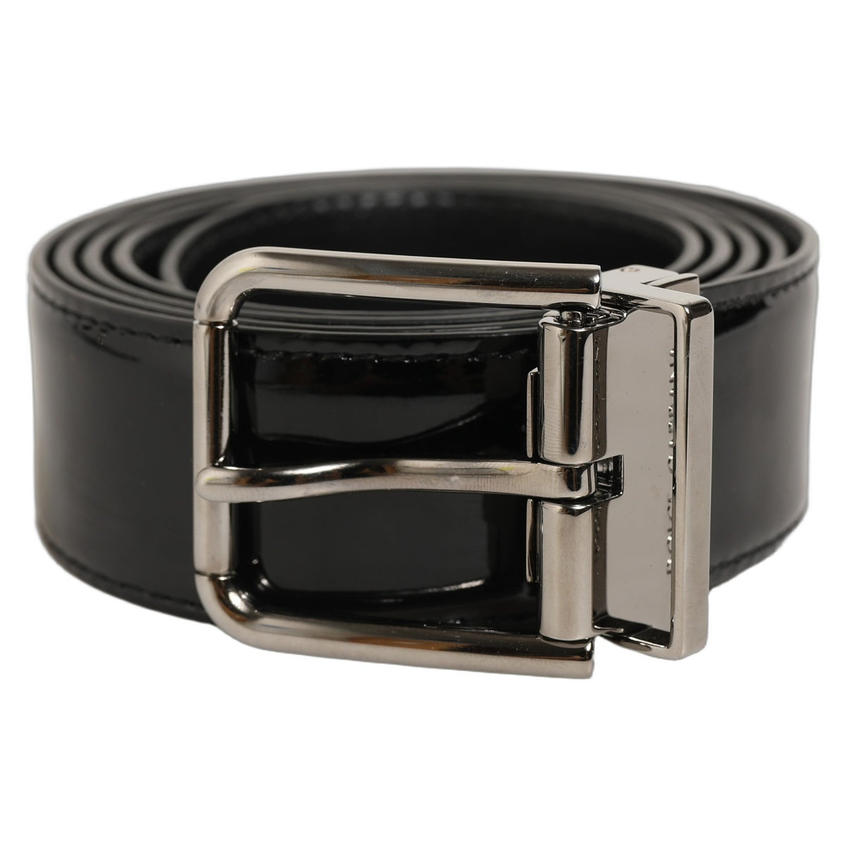 Dolce & Gabbana Black Patent Leather Silver Metal Buckle Men's Belt (Pre-Owned)
