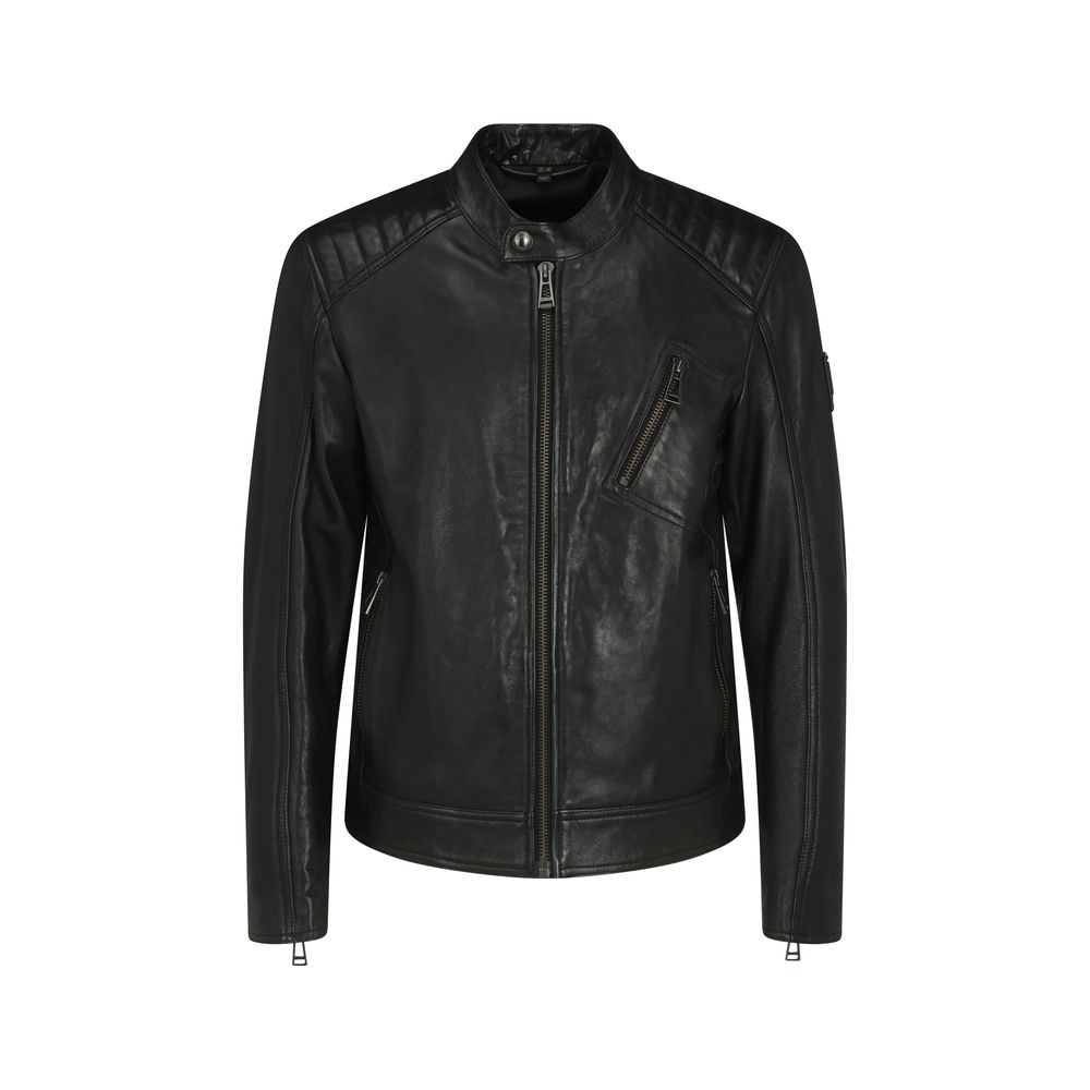 Belstaff Black Lamb Ovis Aries Leather Men's Jacket