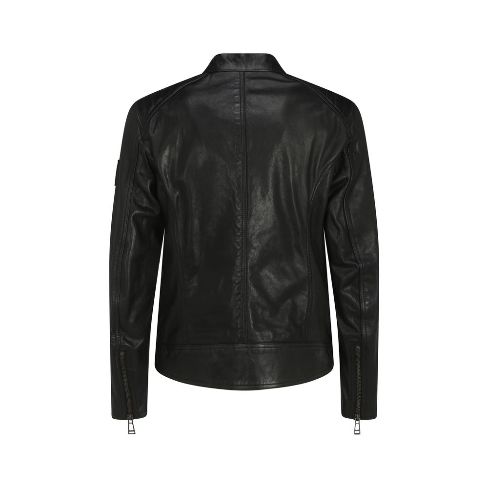 Belstaff Black Lamb Ovis Aries Leather Men's Jacket