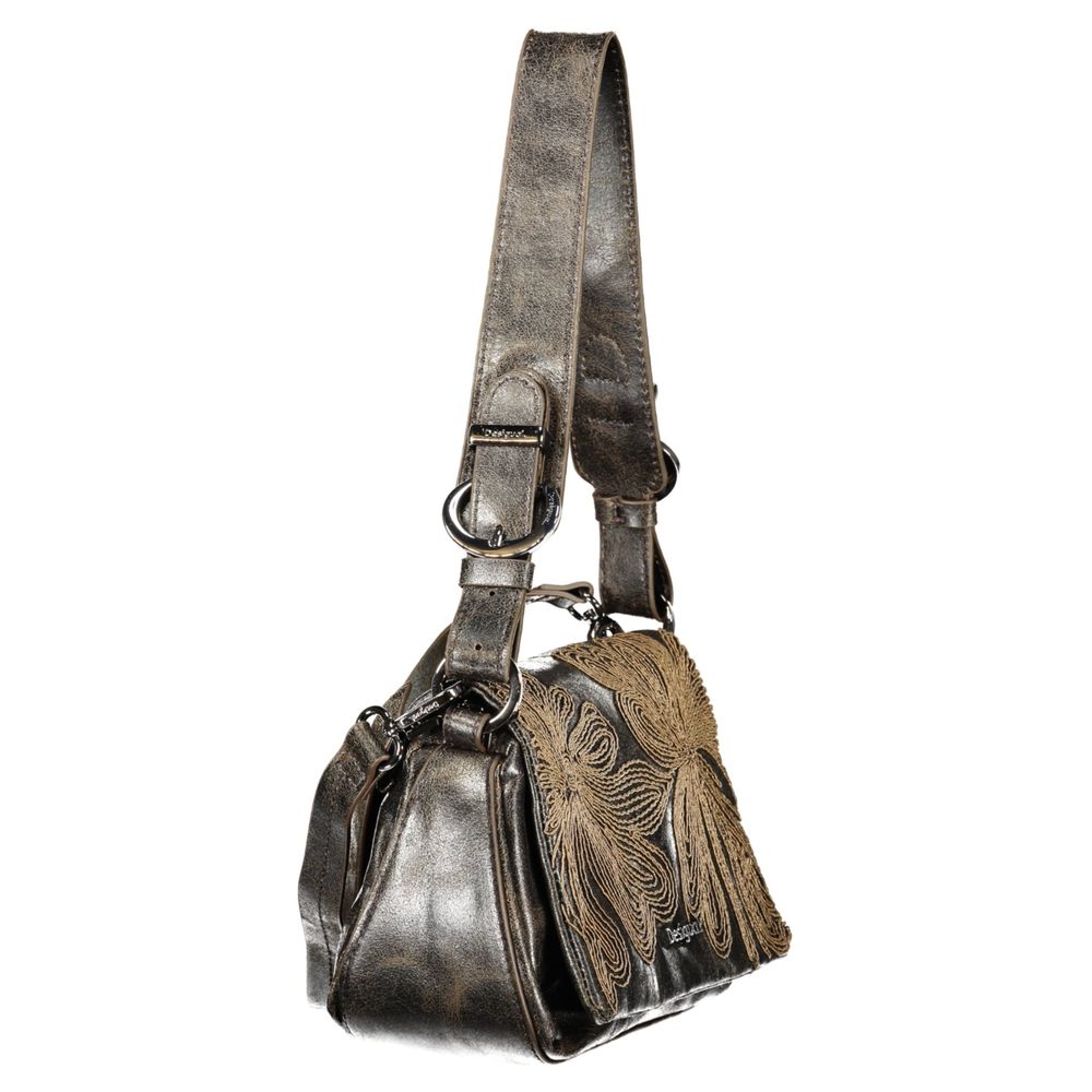 Desigual Brown Polyurethane Women's Bag with Embroidery and Magnet Women's Closure