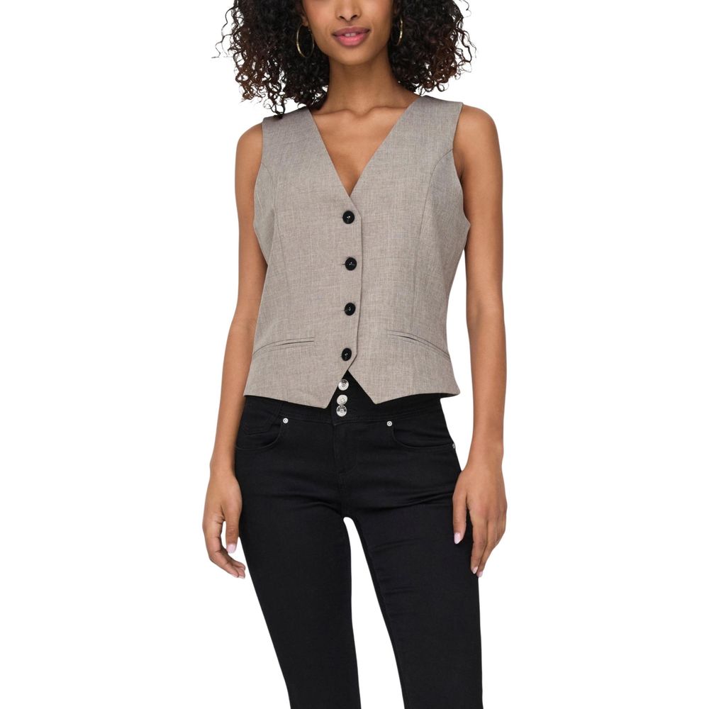 Only Beige Polyester Women's Waistcoat