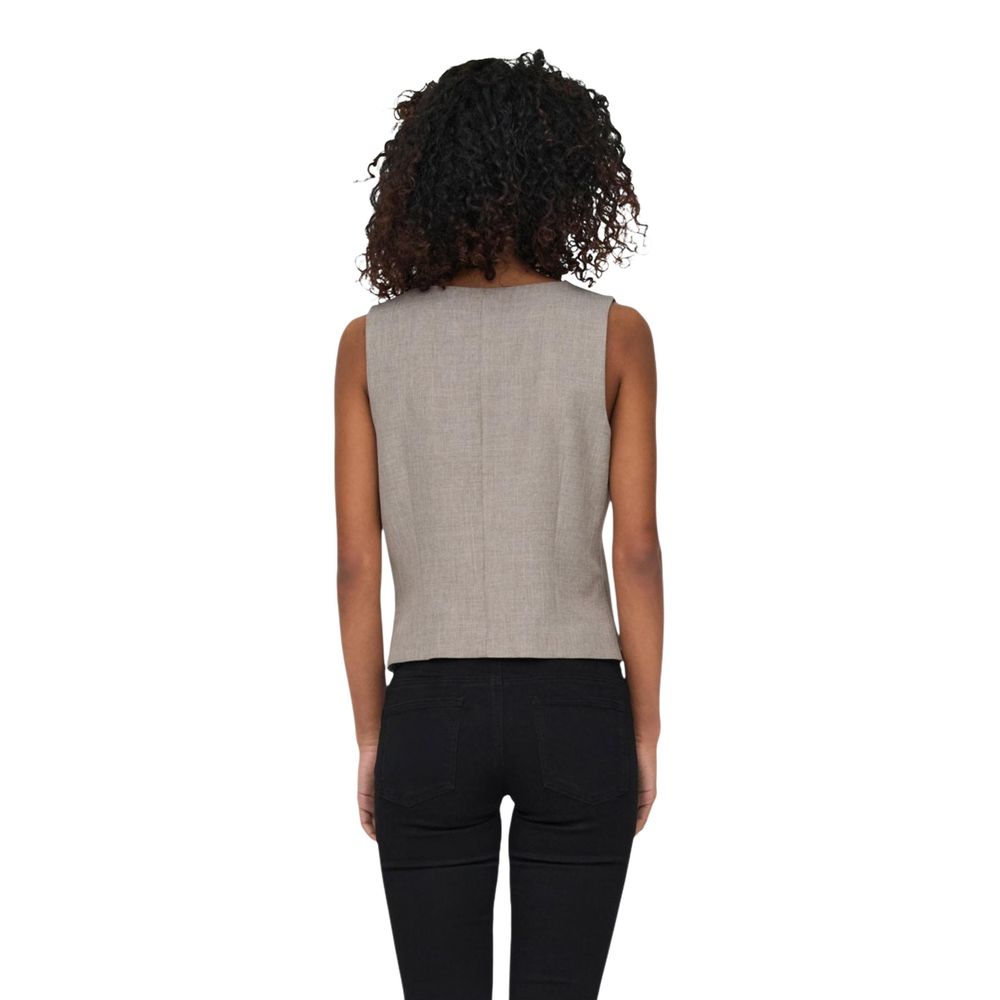 Only Beige Polyester Women's Waistcoat