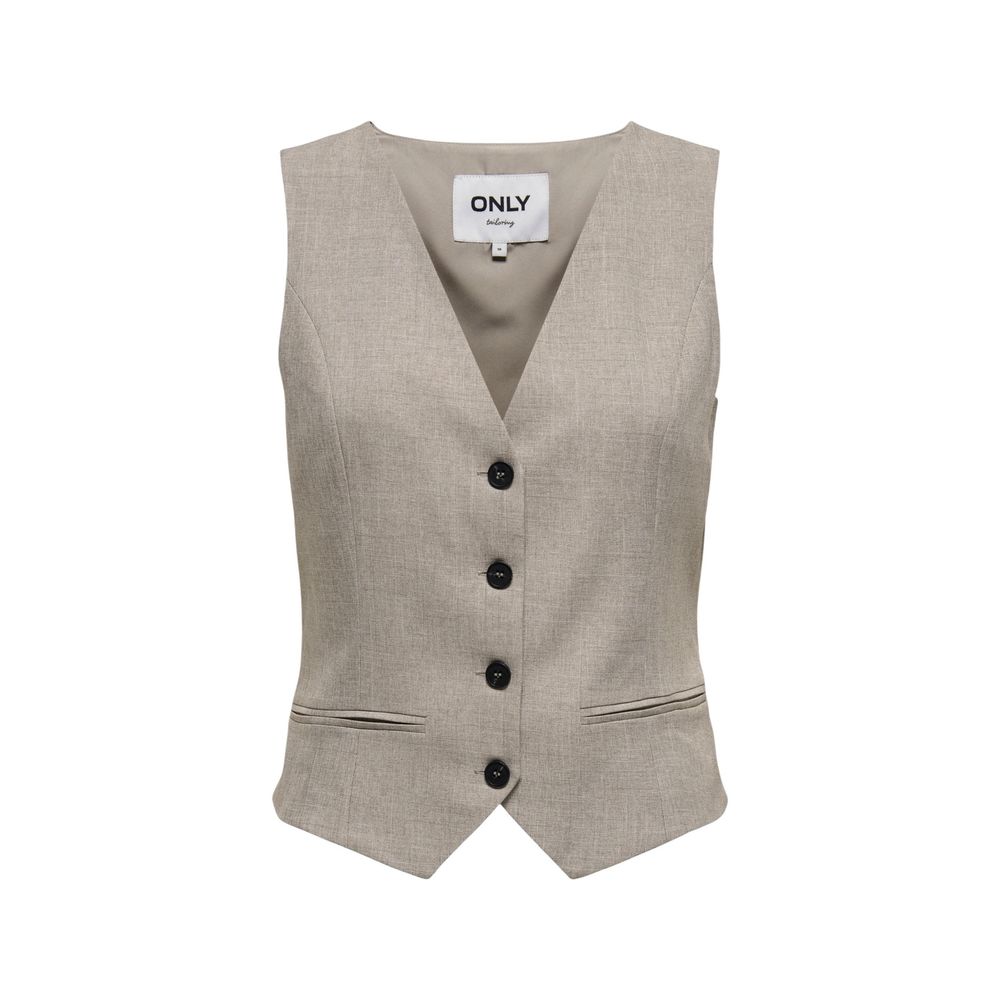 Only Beige Polyester Women's Waistcoat
