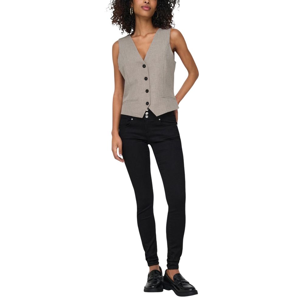 Only Beige Polyester Women's Waistcoat